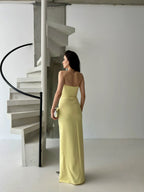 Embroidered Strapless Slit Maxi Dress - Yellow - Mirelline Store