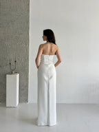 Embroidered Strapless Slit Maxi Dress - White - Mirelline Store