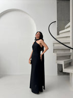 Scarf Detail One-Shoulder Maxi Dress - Black - Mirelline Store