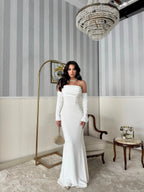 Velvet Draped Strapless Maxi Dress - White - Mirelline Store
