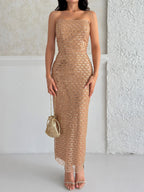 Embellished Strapless Midi Dress - Gold - Mirelline Store