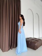 Floral Appliqué Strap Maxi Dress - Sky Blue - Mirelline Store