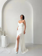 Chiffon Corset Slit Maxi Dress - White - Mirelline Store