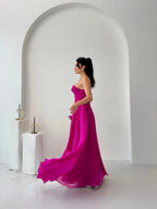 Chiffon Corset Slit Maxi Dress - Fuchsia - Mirelline Store