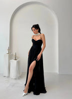 Chiffon Corset Slit Maxi Dress - Black - Mirelline Store