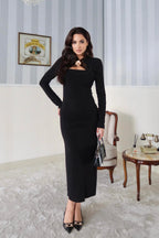 Buckle Detail Cut-Out Ruched Maxi Dress - Black - Mirelline Store
